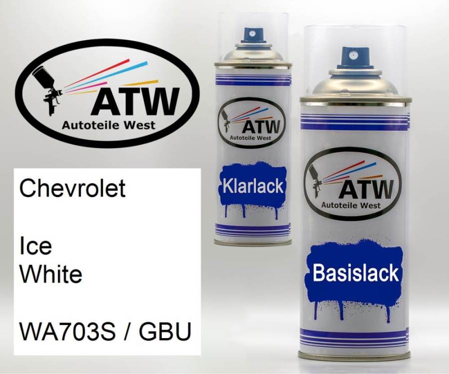 Chevrolet, Ice White, WA703S / GBU: 400ml Sprühdose + 400ml Klarlack - Set, von ATW Autoteile West.